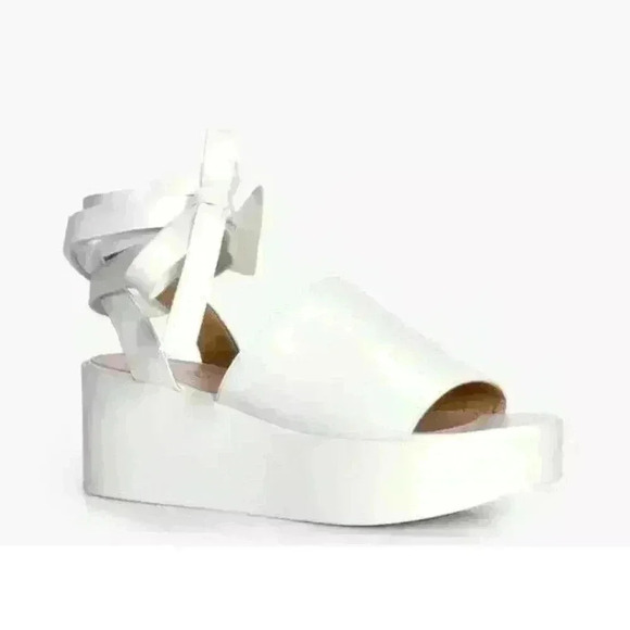 Boohoo Shoes - NEW NIB Boohoo Women's Annabelle White Vegan Leather Wrap Over Wedge $56